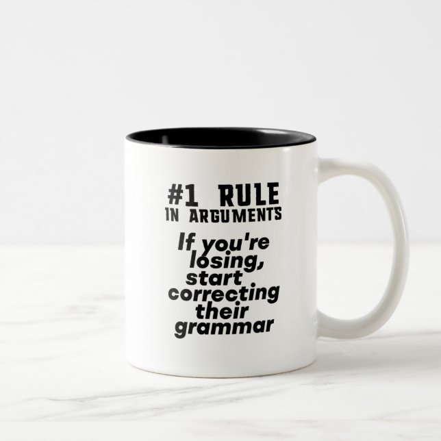 Funny Humour Grammar Zitat Englisch Lehrer Zweifarbige Tasse (Rechts)