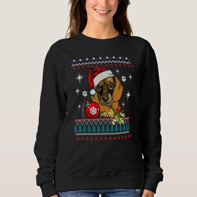 Funny Hund Dackel Weihnachtsmannmütze Ugly Christm Sweatshirt (Vorderseite)