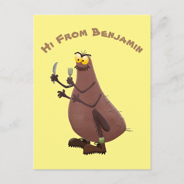 Funny hungrig hässlich flehe Cartoon Postkarte (Vorderseite)