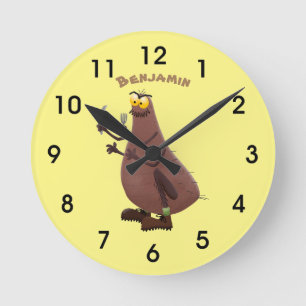 Funny hungrig hässlich flehe Cartoon Runde Wanduhr