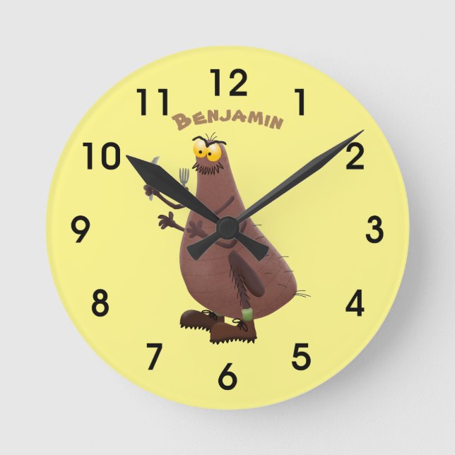 Funny hungrig hässlich flehe Cartoon Runde Wanduhr (Vorderseite)