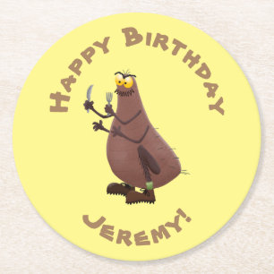 Funny hungrig hässlich flehe Cartoon Runder Pappuntersetzer