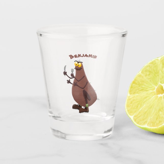Funny hungrig hässlich flehe Cartoon Schnapsglas (Vorderseite)