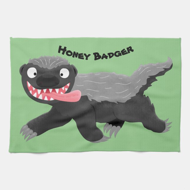 Funny hungrig Honigbadger Cartoon Illustration Geschirrtuch (Horizontal)