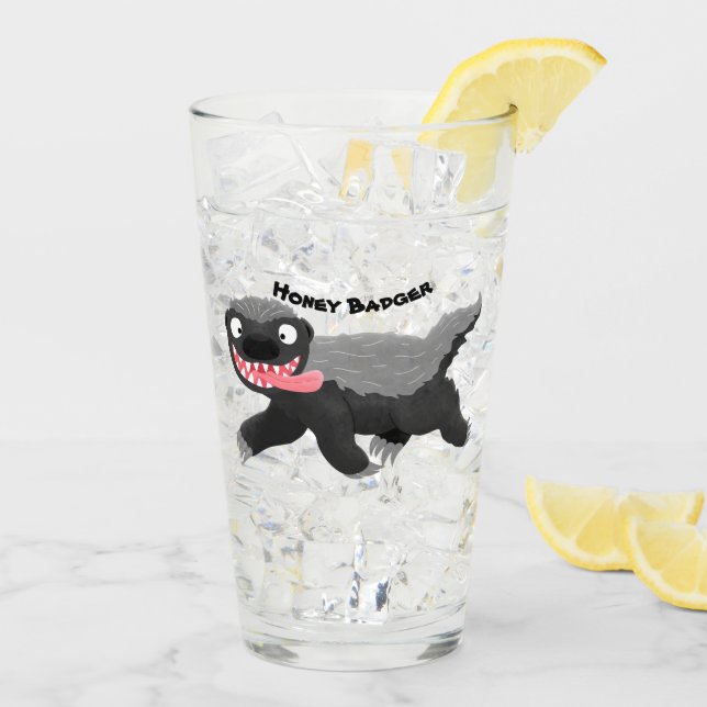 Funny hungrig Honigbadger Cartoon Illustration Glas (Rückseite Ice)