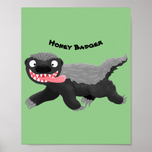 Funny hungrig Honigbadger Cartoon Illustration Poster