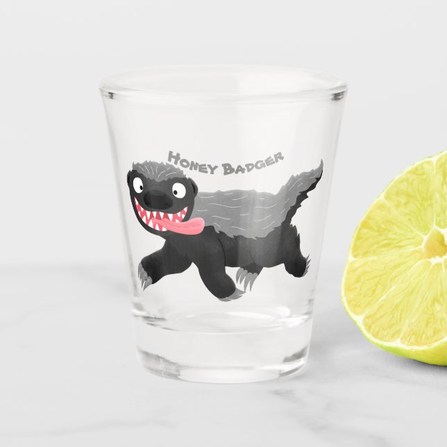 Funny hungrig Honigbadger Cartoon Illustration Schnapsglas (Vorderseite)