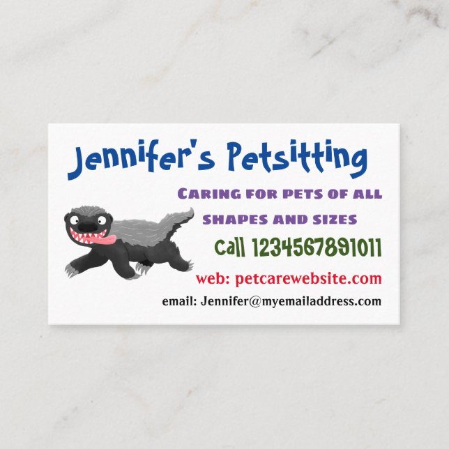 Funny hungrig Honigbadger Cartoon Illustration Visitenkarte (Vorderseite)