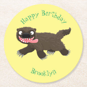 Funny hungrig Wolverine tierischer Cartoon Runder Pappuntersetzer