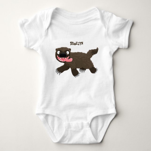 Funny hungry wolverine animal cartoon baby strampler (Vorderseite)