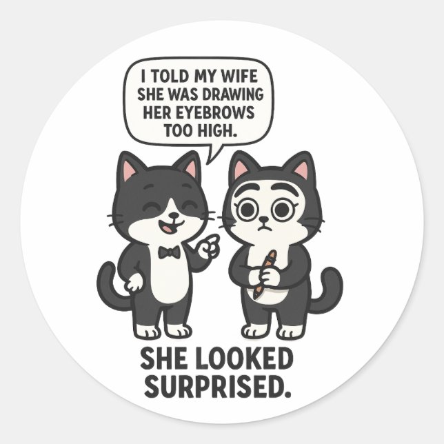 Funny husband and wife cat Jokes Runder Aufkleber (Vorderseite)