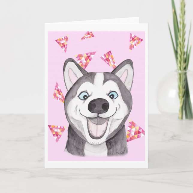 Funny Husky Card Super Happy Husky Birthday Card Karte (Vorderseite)