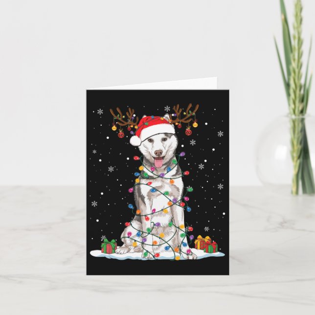 Funny Husky Dog Tree Weihnachtslicht Weihnachten W Karte (Vorderseite)