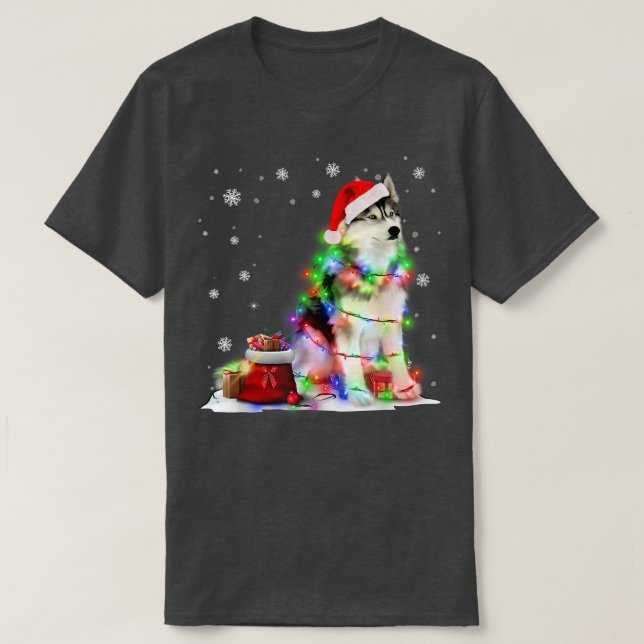 Funny Husky Dog Tree Weihnachtslicht Weihnachten W T-Shirt (Design vorne)