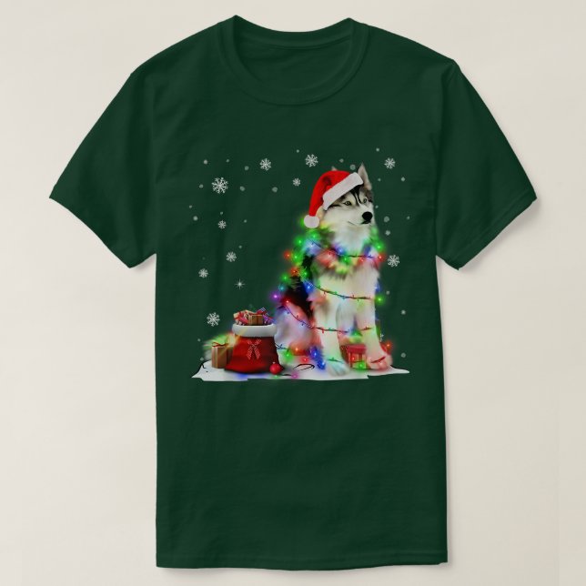 Funny Husky Dog Tree Weihnachtslicht Weihnachten W T-Shirt (Design vorne)