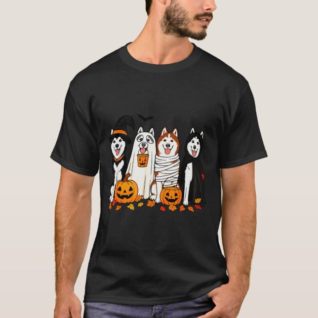 Funny Husky Ghost Dogs Halloween Dog Soky  T-Shirt (Vorderseite)
