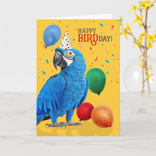Funny Hyacinth Macaw Parrot Birthday Humor Karte (Gelbe Blume)