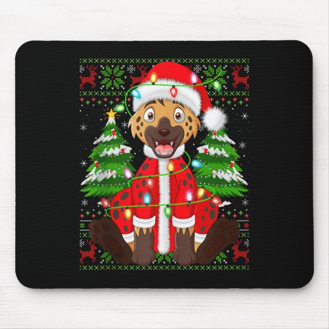 Funny Hyena Christmas Lights Santa Costume Ugly Xm Mousepad (Vorne)