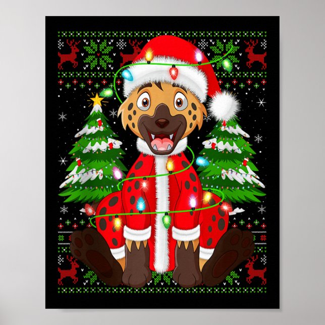 Funny Hyena Christmas Lights Santa Costume Ugly Xm Poster (Vorne)