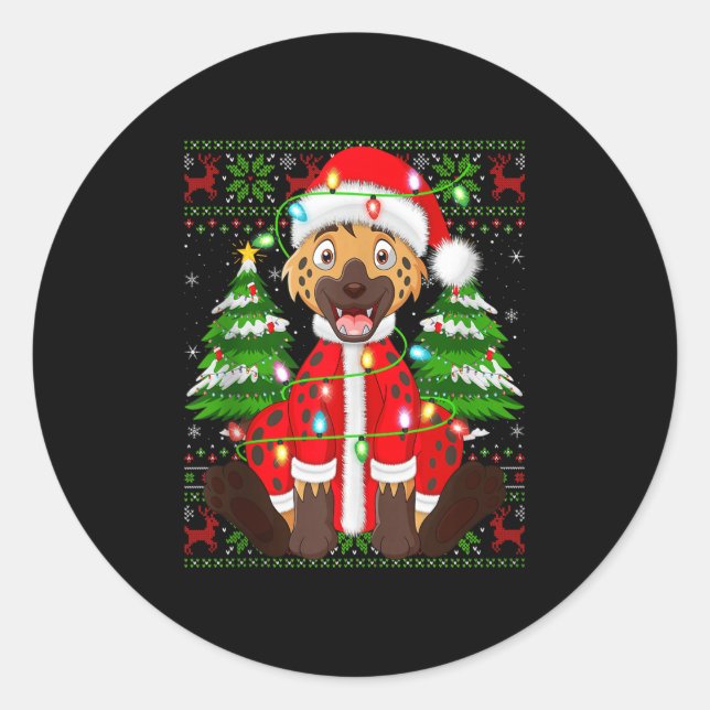 Funny Hyena Christmas Lights Santa Costume Ugly Xm Runder Aufkleber (Vorderseite)