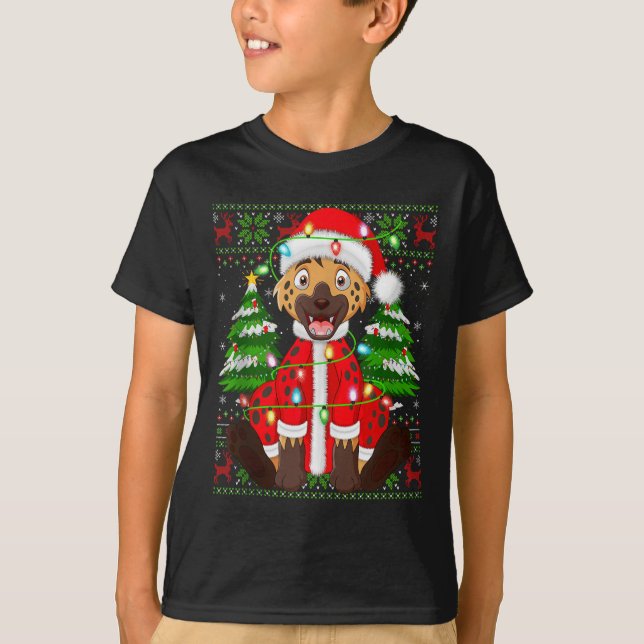 Funny Hyena Christmas Lights Santa Costume Ugly Xm T-Shirt (Vorderseite)