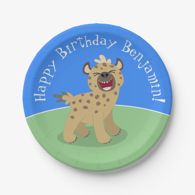 Funny hyena lacht den Cartoon zum Geburtstag Pappteller (Vorderseite)