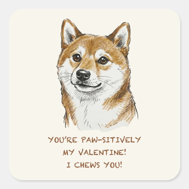 Funny "I Chews You" Shiba Inu Valentine's Day Art Quadratischer Aufkleber (Vorderseite)