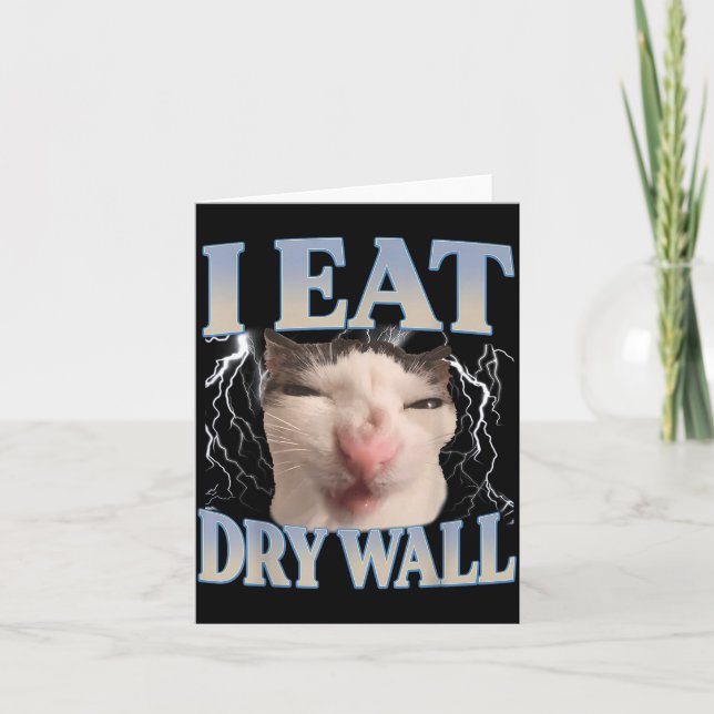 Funny I Eat Dry Wall Silly Cat Meme Men Women Kids Karte (Vorderseite)