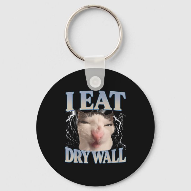 Funny I Eat Dry Wall Silly Cat Meme Men Women Kids Schlüsselanhänger (Vorderseite)