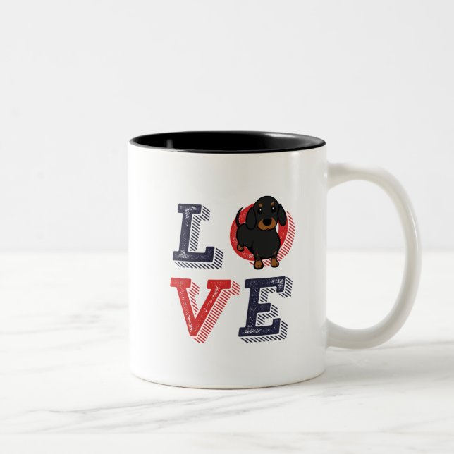 Funny I Liebe Dackel Ich höre mein Hund Welpe Love Zweifarbige Tasse (Rechts)