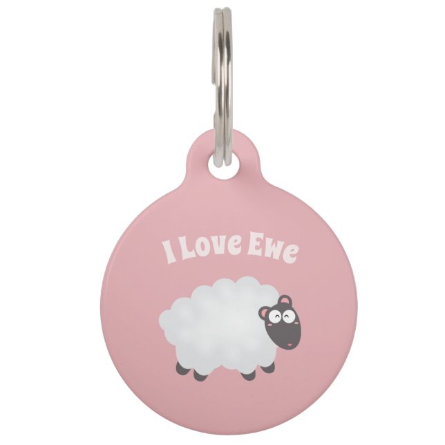 Funny I Liebe Ewe Niedlich Fluffy White Sheep Pink Haustiermarke (Vorderseite)