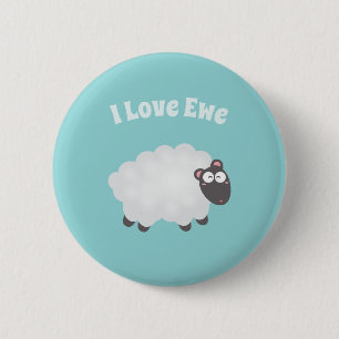 Funny I Liebe Ewe Niedlich Fluffy White Sheep Whim Button