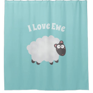 Funny I Liebe Ewe Niedlich Fluffy White Sheep Whim Duschvorhang