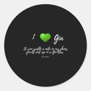 Funny I Liebe Gin Drinker Herz Grafik Party Gesche Runder Aufkleber