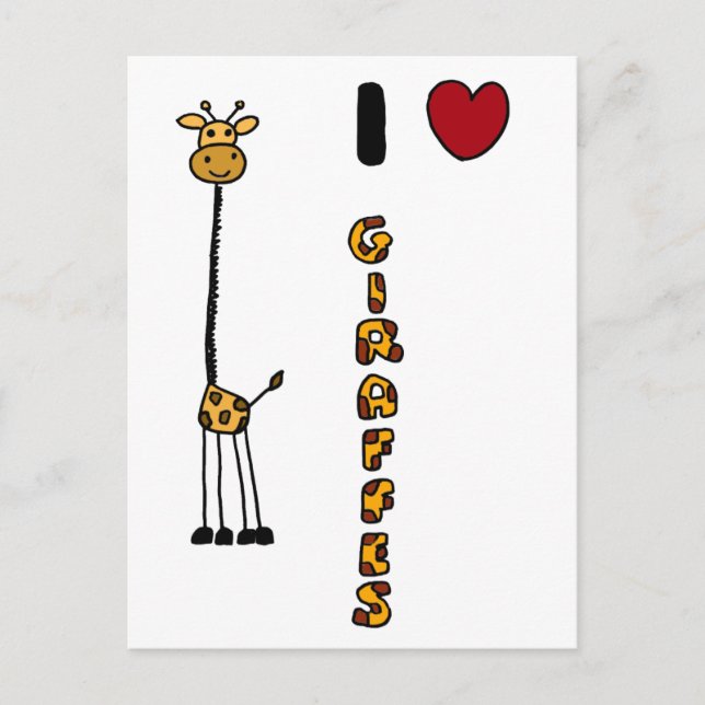 Funny I Liebe Giraffes Cartoon Postkarte (Vorderseite)