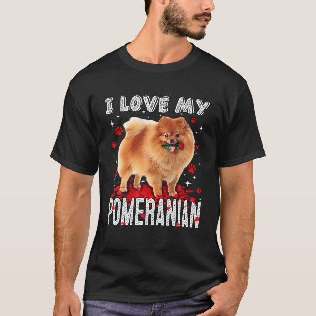 Funny I Liebe Mein Spitz Valentine Dog Lover T-Shirt (Vorderseite)
