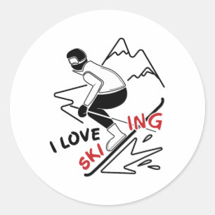 Funny I Liebe Skifahren - Großartige Schneefreunde Runder Aufkleber
