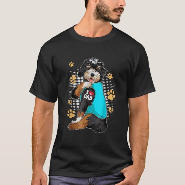 Funny I Liebe Vater Tattoo Bernedoodle Dog Eigentü T-Shirt (Vorderseite)