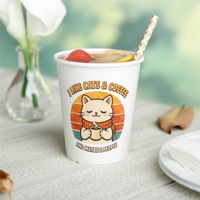 Funny "I Like Cats & Coffee" Disposable Paper Cups Pappbecher (In Situ)