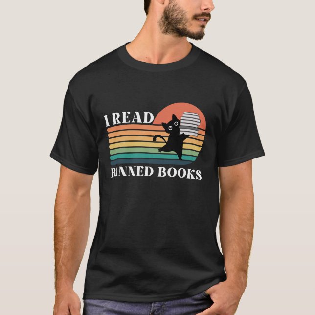 Funny I Read Banned Books Cat T-Shirt (Vorderseite)