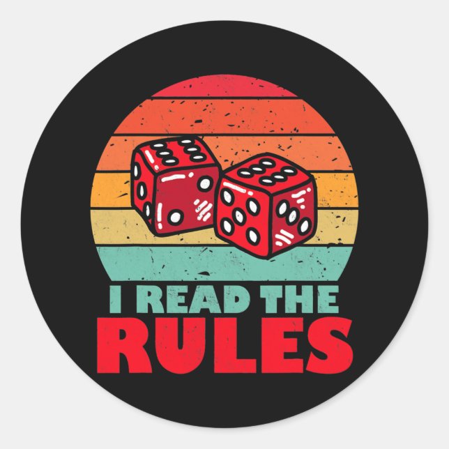 Funny I Read The Rules Board Spiele mit Würfeln Runder Aufkleber (Vorderseite)