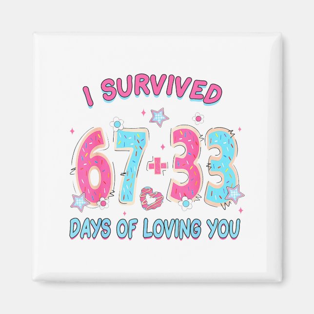 Funny I Survived 67 + 33 Days Of Loving You Valent Magnet (Vorne)