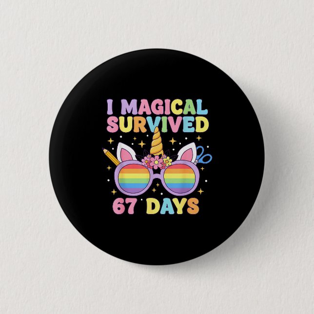 Funny I Survived 67 Days Of School Cat Teachers St Button (Vorderseite)