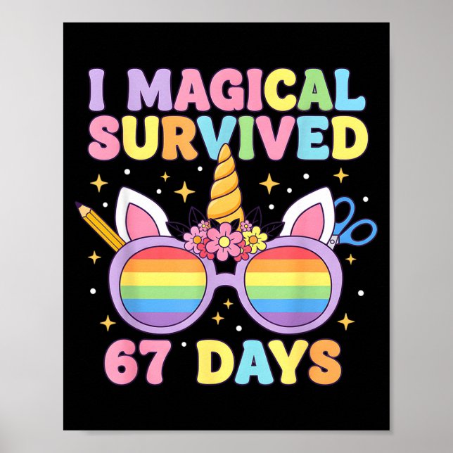 Funny I Survived 67 Days Of School Cat Teachers St Poster (Vorne)