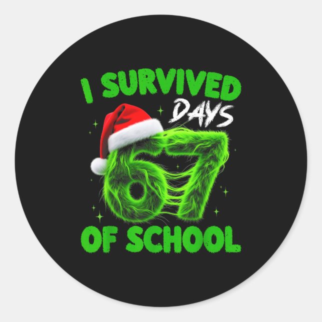 Funny I Survived 67 Days Of School Christmas Kids  Runder Aufkleber (Vorderseite)
