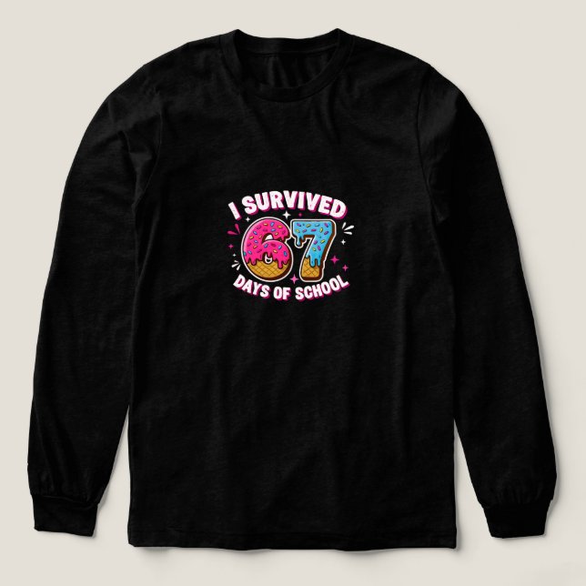 Funny I Survived 67 Days of School - Donut Tri-Blend Shirt (Design Vorderseite)