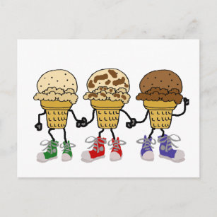Funny Ice Cream Cone Cartoon Charaktere Postkarte