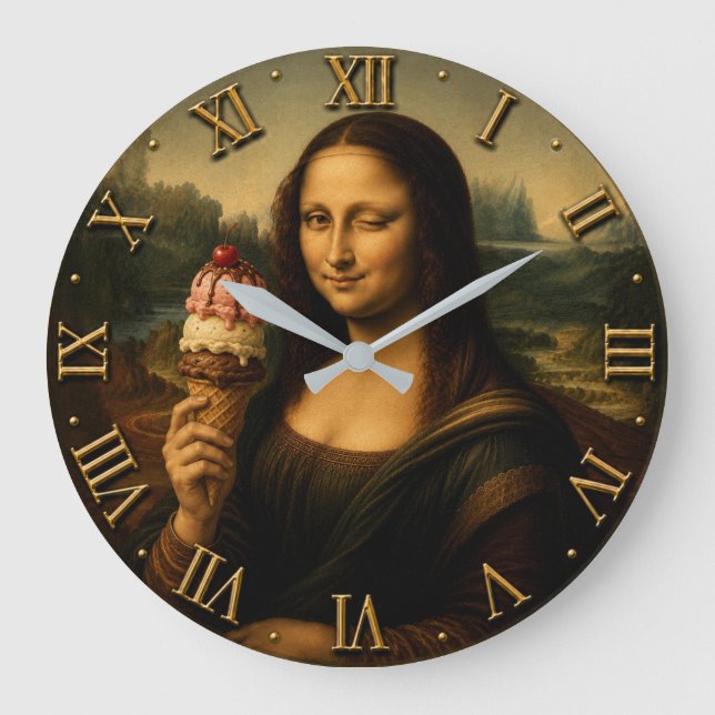 Funny Ice Cream Mona Lisa  Große Wanduhr (Vorderseite)