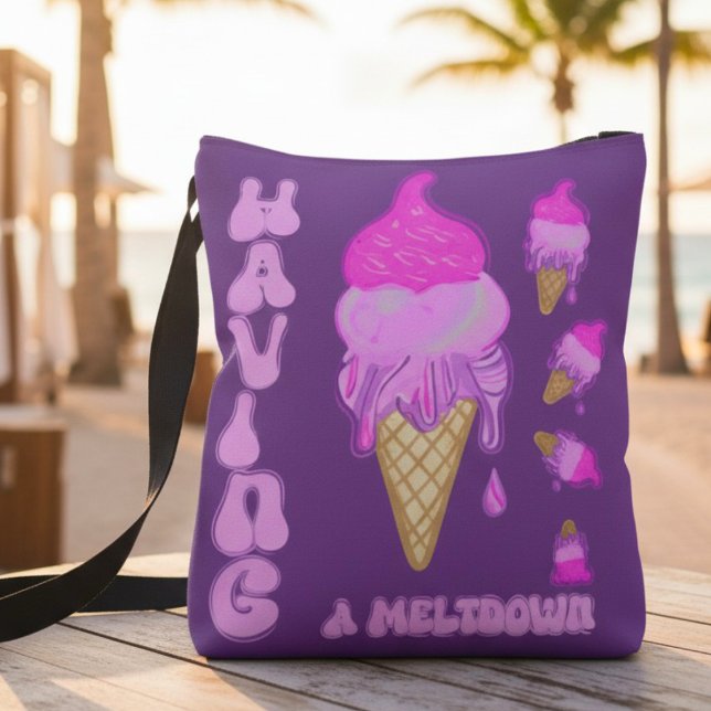 Funny Ice-Cream Mood Caption in Rosa Lila Tragetaschen Mit Langen Trägern (Girly and fun all at the same time. This bag is sure to have your friends talking.)
