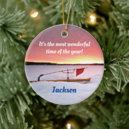 Funny Ice Fishing Holiday Keramik Ornament